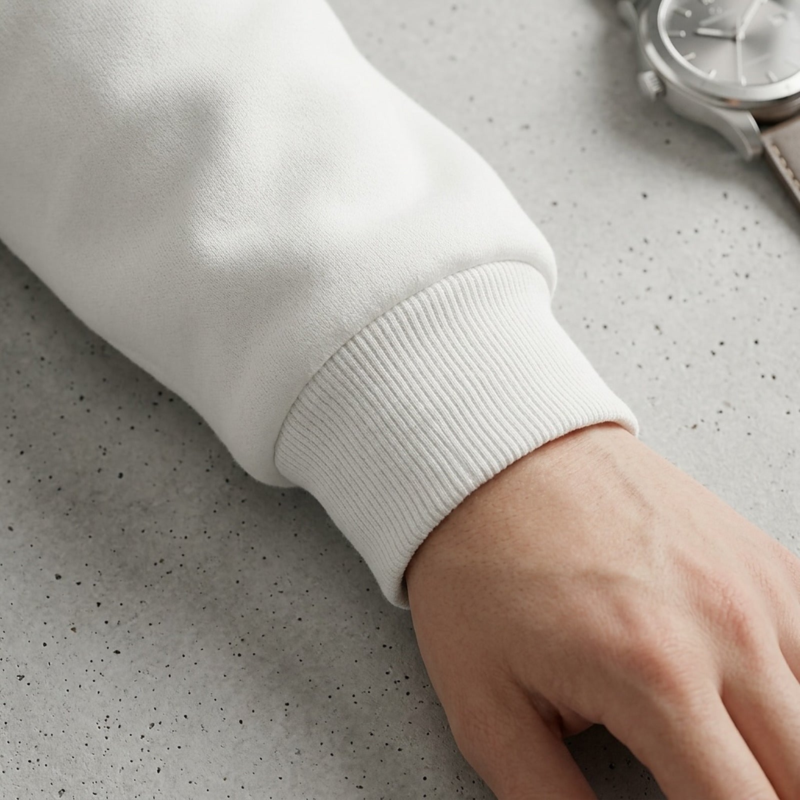 Close-up of the deep ribbed cuff at the wrist