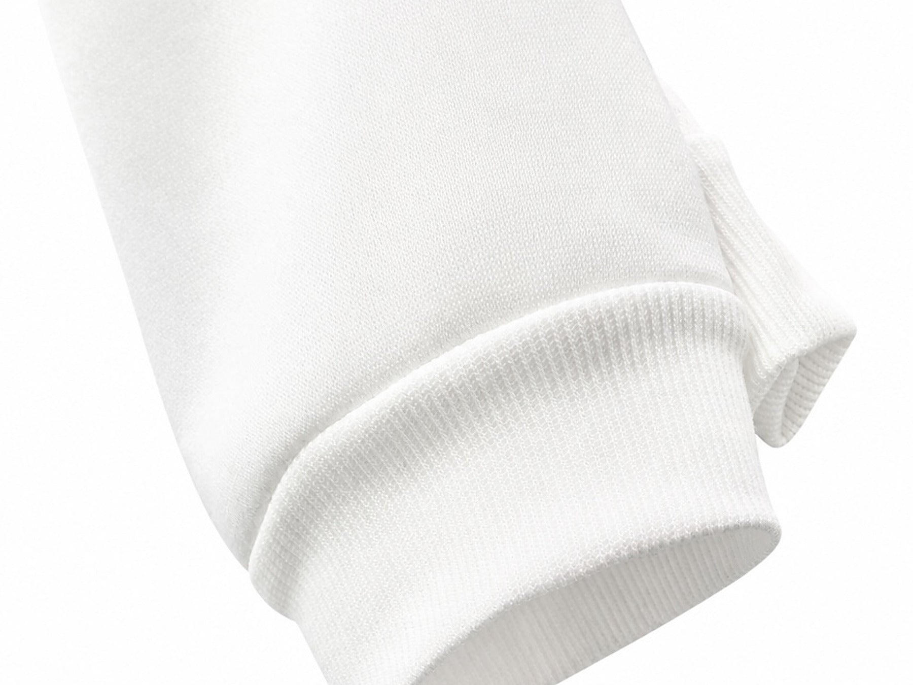 Deep ribbed cuff on the ice-white hoodie