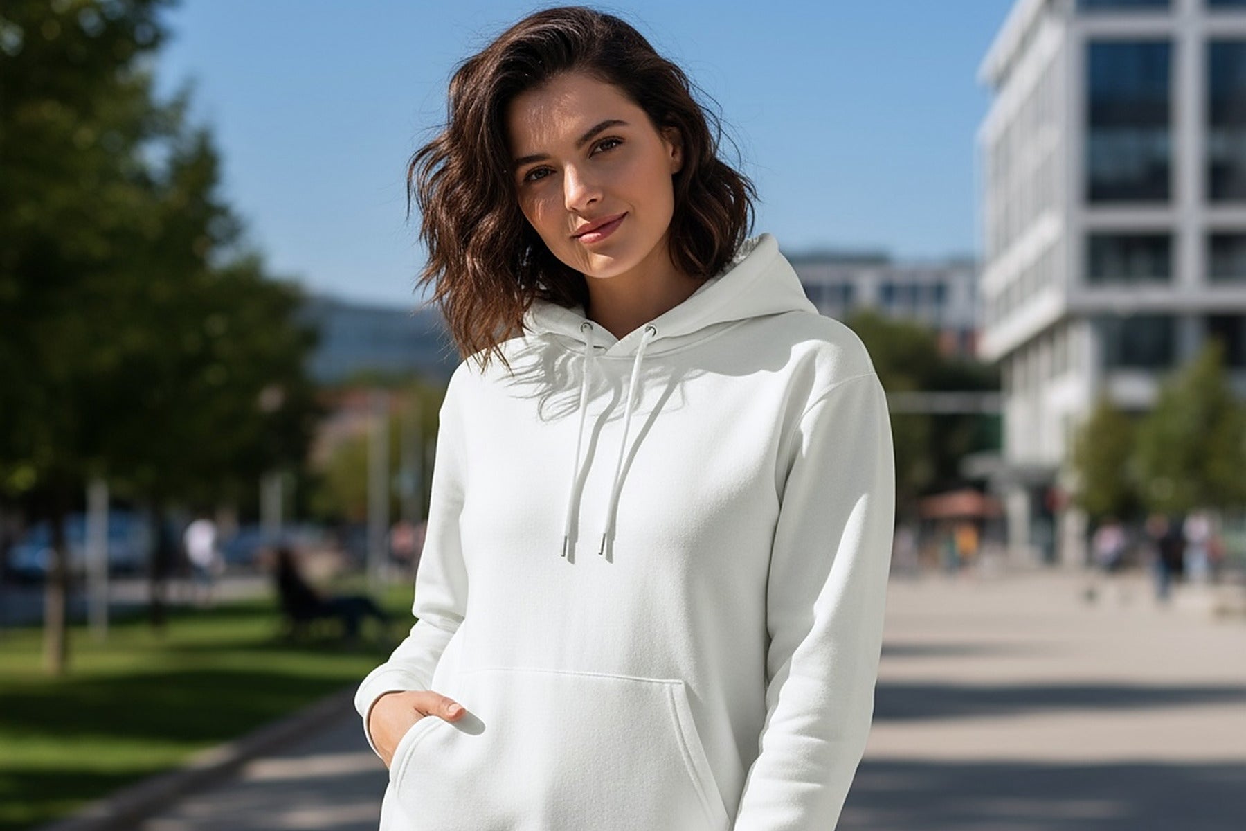 The hoodie worn in the city, hand in the front pocket